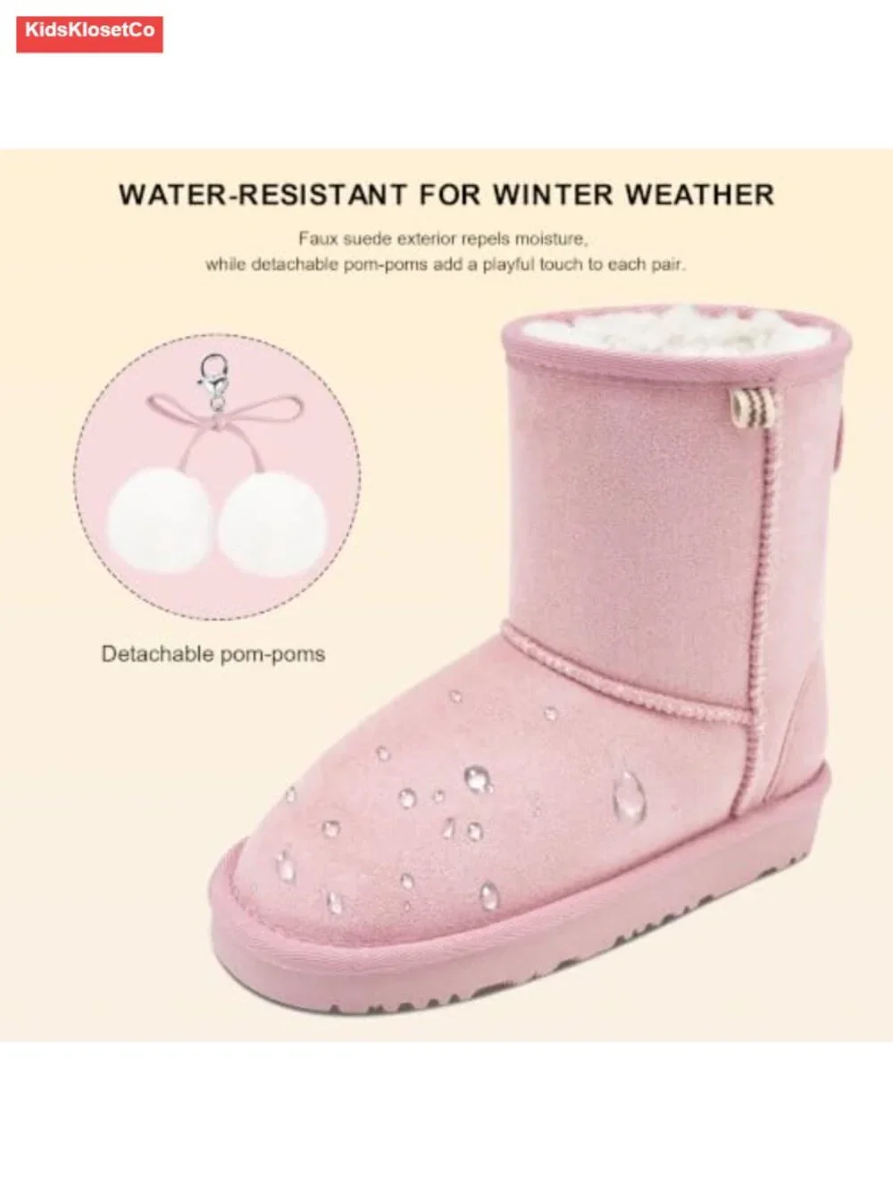 Kids Winter Snow Boots Suede Faux Fur Pull-On Non-Slip Ankle Boots